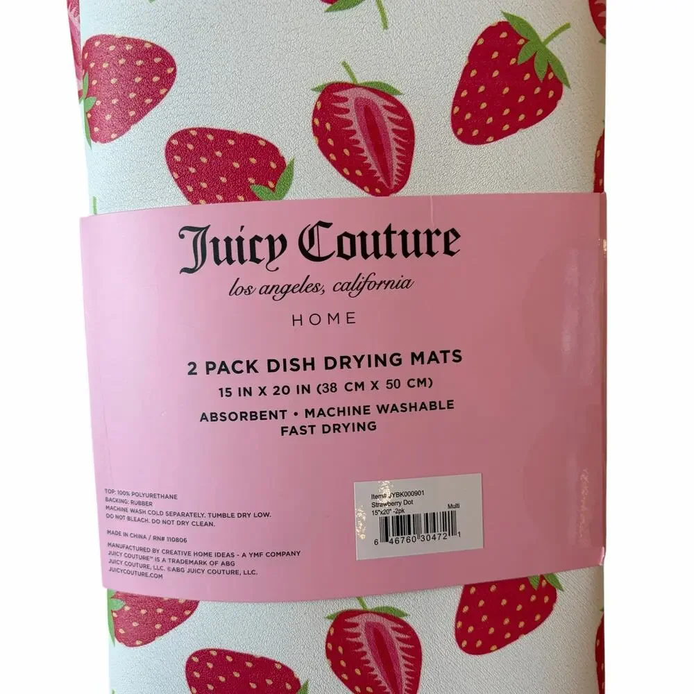 Juicy Couture Strawberry Dish Drying Mats 15x20 Set of 2 NEW